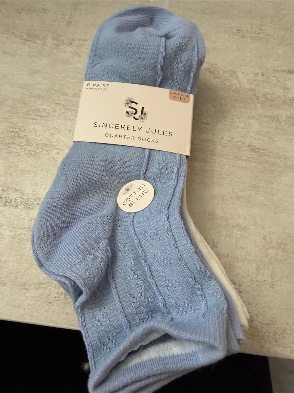 Sincerely Jules Light Blue, cream & tan marled Quarter Socks - 6 Pack